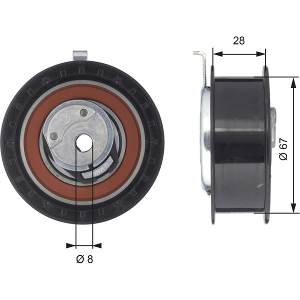 Gates T43052 - Oe 028109243D Puleggia Tenditore, Cinghia Di Distribuzione Per Arosa (6H), Felicia (6U), Caddy Ii (9K), Lupo (6E1, 6X1), Polo (6N)-image