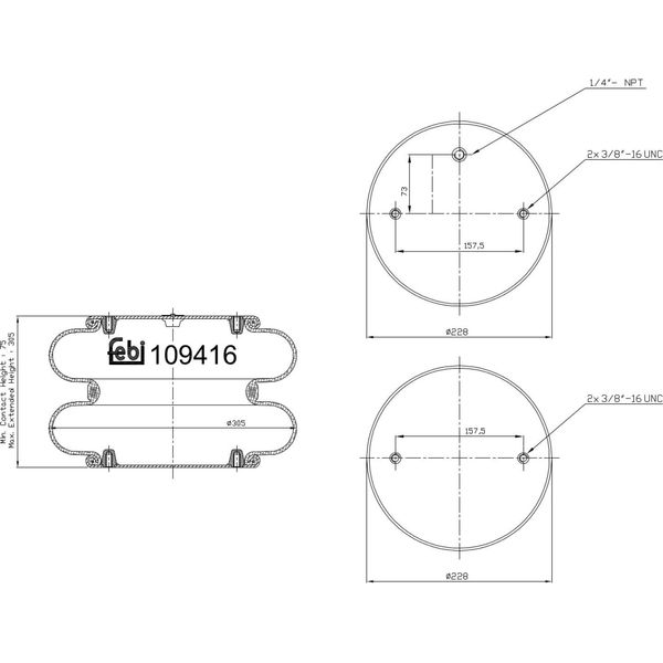 Febi Bilstein Soffietto Pneumatico Soffietto 109416 305 75 Mm 226 Mm 5,11 Kg-image