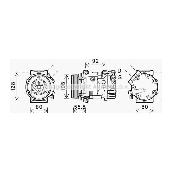 Prasco CNAK282 - Compressore Aria Condizionata Oe 6453ZS Per C4 G-Picasso I (Ua), C4 Ii (Nc), C4 Picasso I (Ud), C5 Iii (Rd), C5 Iii (Rw), DS4, 3008 (0U), 308 Cc (4B), 308 I, 308 Sw I, 407, 407 Sw (6D, 6E), 5008 I-image
