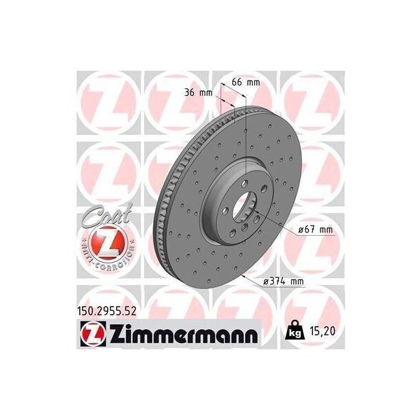 Zimmermann 150.2955.52 - Disco Freno Per Serie 6 Gt (G32), Serie 5 (G31), Serie 5 (F90, G30), Serie 3 (G20), Serie 7 (G11, G12), Serie 8 (F91, G14), Serie 8 (F92, G15), Serie 8 (F93, G16), X7 (G07)-image