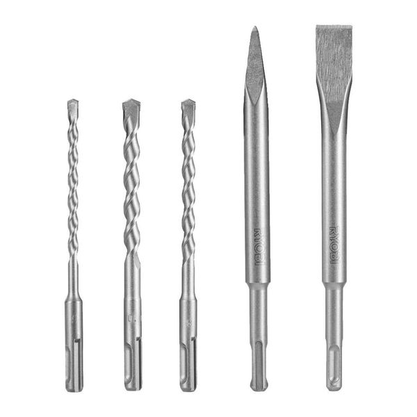 Ryobi RAKSP05 Set Di Punte E Scalpelli Sds-Plus 5 Pezzi A Punta E Scalpello Piatto 3 Punte Da Trapano-image