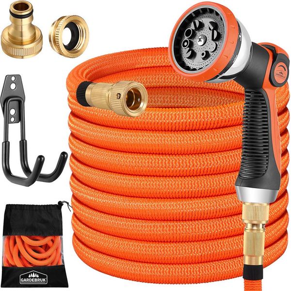 Gardebruk® Tubo Estendibile Da Giardino 15 M In Lattice Adattatore In Ottone 1/2" 3/4"" Tubo Idrico Innaffiare Giardino Flessibile"-image