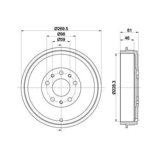 Hella 8DT 355 303-211 - Tamburo Del Freno Oe 51860868 Per 500L (351, 352), Doblo, Combo (X12), Combo Tour (X12)-image