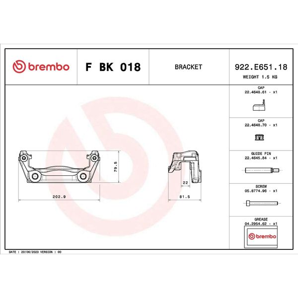Brembo F Bk 018 - Set Di Staffe Per Pinze Freno Oe A9074233300 Per Esprinter (B907, B910), Sprinter (W907, W910), Sprinter (W910)-image