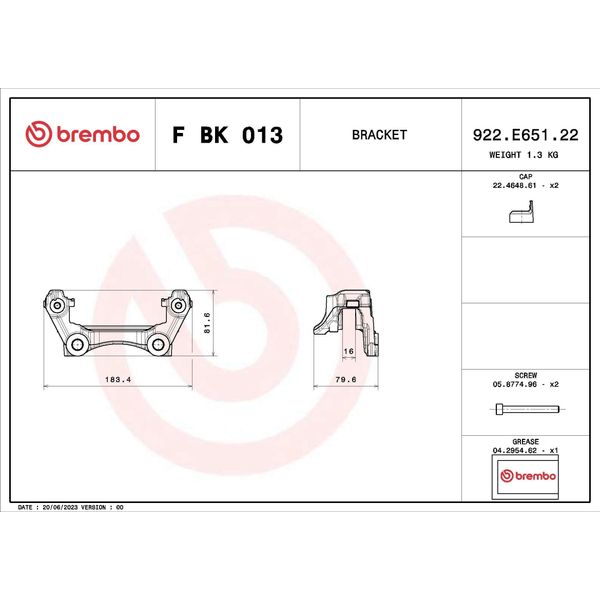 Brembo F Bk 013 - Set Di Staffe Per Pinze Freno Oe A4474200315 Per Vito (W447), Classe V (W447)-image