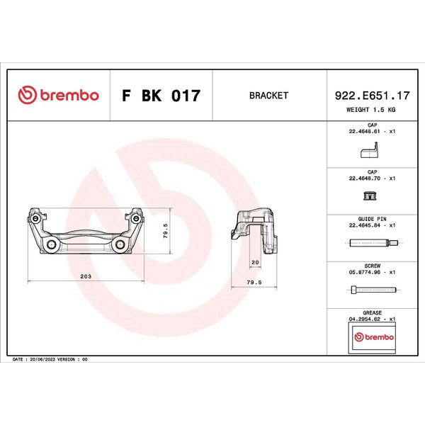 Brembo F Bk 017 - Set Di Staffe Per Pinze Freno Oe A9074233600 Per Esprinter (B907, B910), Sprinter (W907), Sprinter (W907, W910)-image