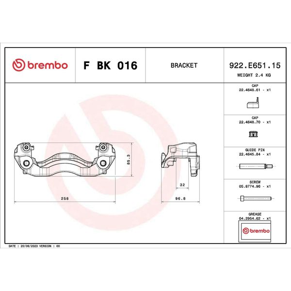 Brembo F Bk 016 - Set Di Staffe Per Pinze Freno Oe A9074212300 Per Sprinter (W907), Sprinter (W907, W910), Sprinter (W910)-image