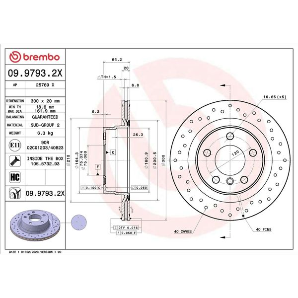 2X Brembo Disco Freno 09.9793.2X Per Bmw 3 Touring (E91) 1 Hatchback (F20)-image