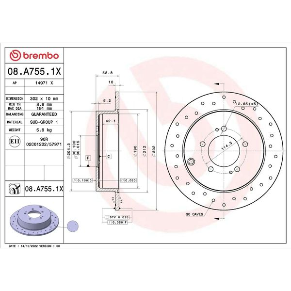 Brembo 08.A755.1X - Disco Freno Oe 1611500480 Per 4007 (Vu, Vv), C-Crosser (Vu, Vv)-image