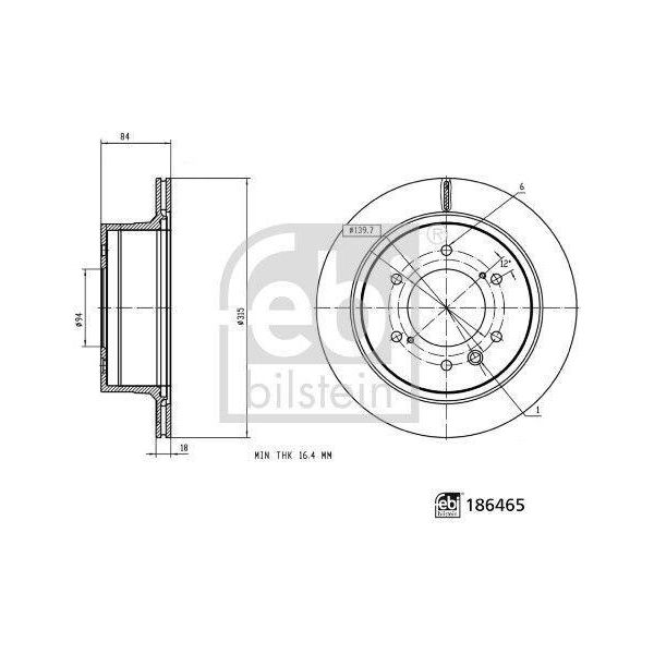 2X Disco Freno Febi Bilstein 186465 Posteriore 84Mm 7 55Kg 315Mm-image