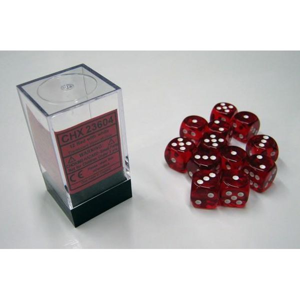 Chessex - Traslucido - 12X D6 16Mm - Rosso/Bianco-image