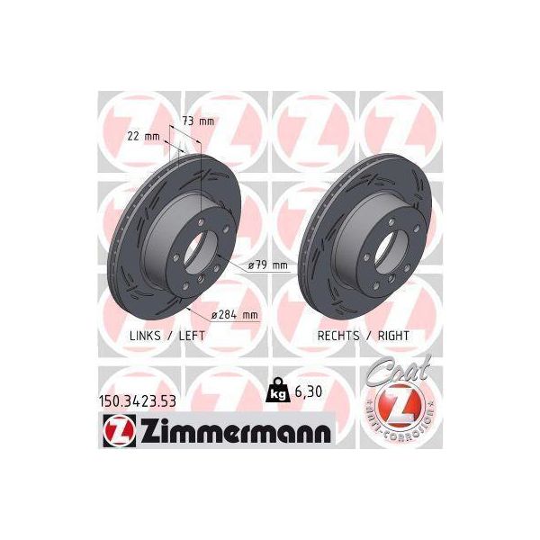 2X Disco Freno Zimmermann 150.3423.53 Per Bmw 1 Hatchback (E87) 73Mm 6 3Kg-image