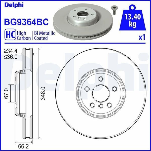 Delphi Disco Freno BG9364BC Per Bmw 5 Berlina (G30 F90) 5 Touring (G31)-image