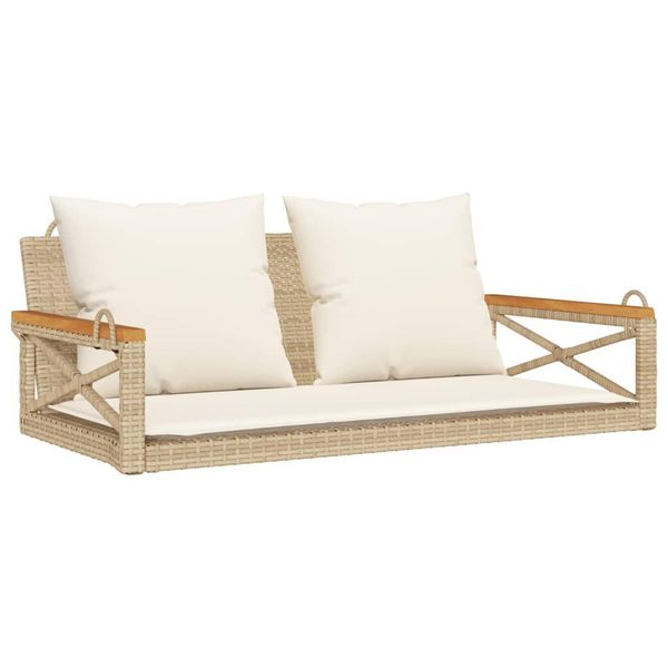 Vidaxl Panca Sospesa Con Cuscini Beige 109X62X40 Cm Poly Rattan-image