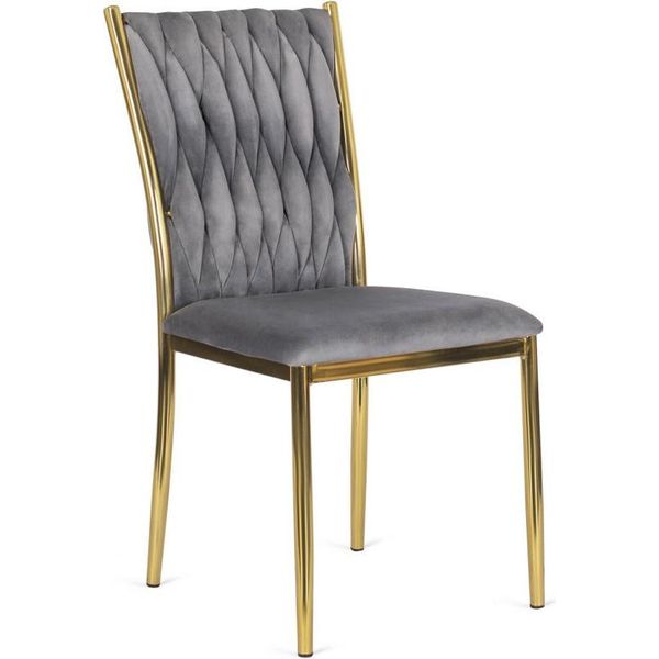 Sedia Da Pranzo Imbottita "Den"", In Grigio Con Gambe Dorate, 48 X 58 X 94 Cm"-image
