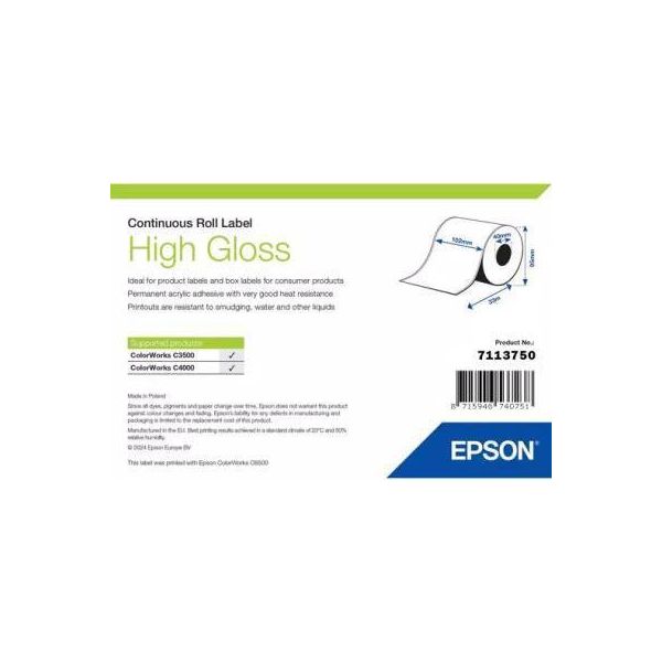 Etichetta Epson Ad Alta Lucentezza, Etichetta Autoadesiva, Etichette, Rotolo, Inkjet, Acrilico, Permanente-image