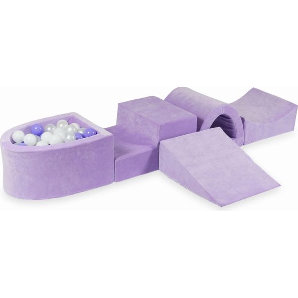 Parco Giochi In Schiuma Con Ponte E Piscina Micro Velvet Soft Purple + 100 Palline: Bianco, Madreperla, Erica-image