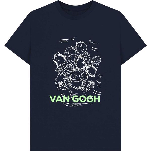 Apoh - Maglietta "Sunflowers Scribble"" Per Uomo/Donna Unisex PN1565 (M) (Blu Scuro)"-image