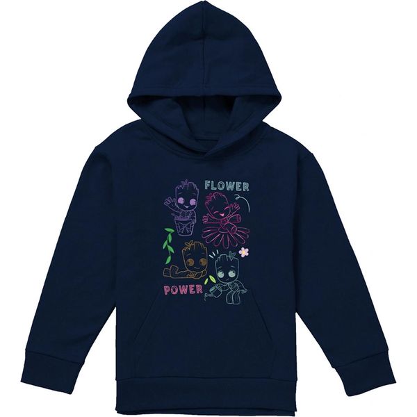 Guardiani Della Galassia - Felpa Con Cappuccio "Groot Flowers"" Per Bambini, Pullover TV24031 (152-158) (Navy)"-image