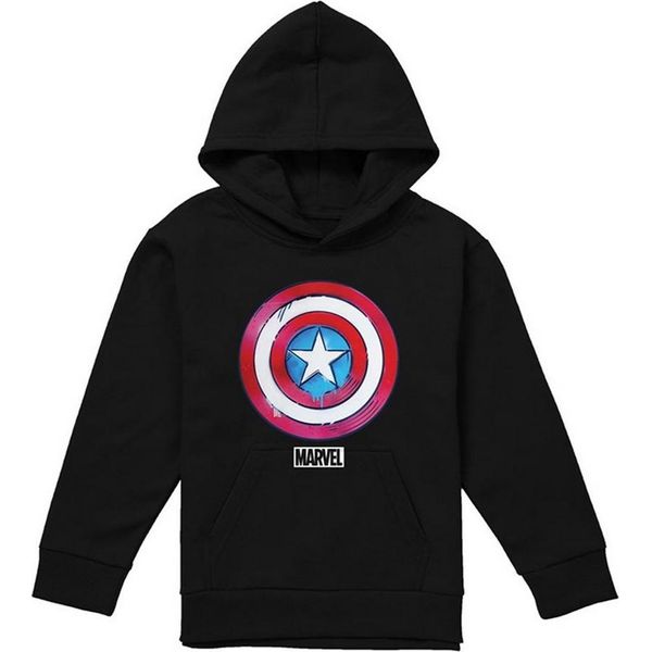 Capitan America - Felpa Con Cappuccio Per Bambini, Pullover TV24137 (152-158) (Nero)-image