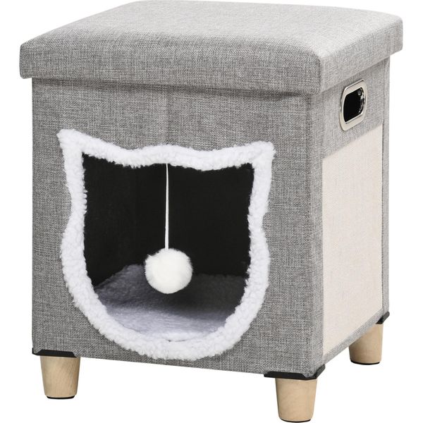 Fortuna Lai Cuccia Per Gatti Ottomana Con Cuscino E Tappetino Graffiante, Pallina Da Gioco, Antiscivolo, Grigio, Poliestere Per Gatti-image