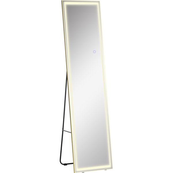 Specchio Da Parete Fortuna Lai Con Led 2 In 1 Specchio A Figura Intera Cornice In Alluminio Per Camera Da Letto Illuminazione Argento Oro-image
