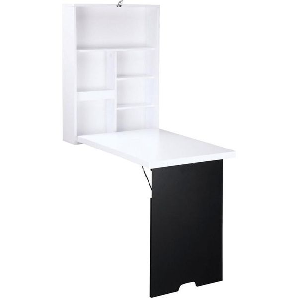 Scrivania Pieghevole Con Lavagna, Scrivania Pieghevole Per Computer, Tavolo Da Pranzo, Mdf, Bianco 88,5 X 60 X 146,5 Cm, Tavolo Da Parete-image