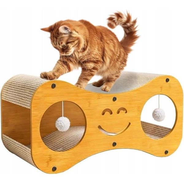 Tiragraffi Casa Per Gatti Lettino In Cartone Con Palline 60 Cm-image
