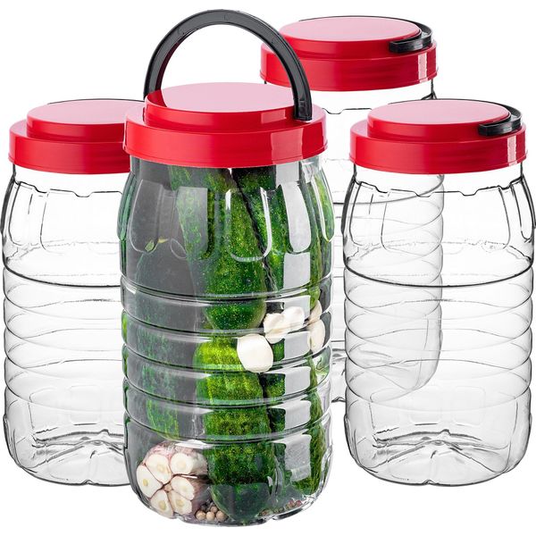 Vaso Di Stoccaggio Kadax 3L Con Coperchio, 4 Pezzi, Vaso Di Stoccaggio In Plastica Pet, Contenitore Da Cucina, Contenitore In Plastica Per Alimenti, Vaso Di Stoccaggio, Contenitore Per Alimenti-image