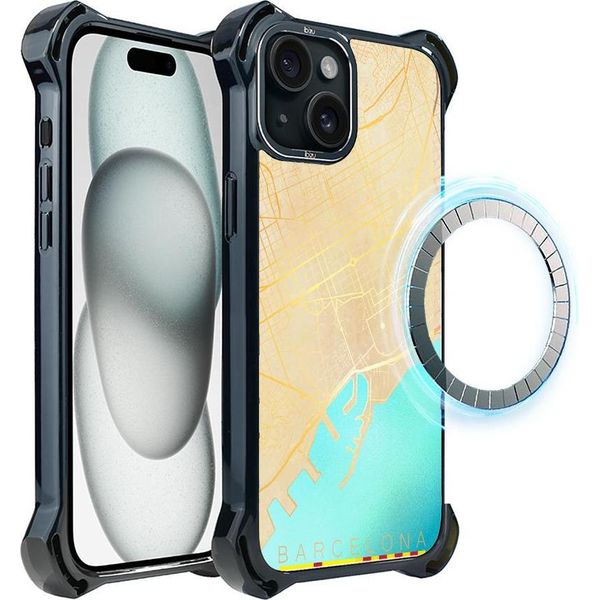 Custodia Ibizu Dropguard Ultra Per Iphone 15 Con Magsafe, Mappe Del Mondo, Barcellona-image
