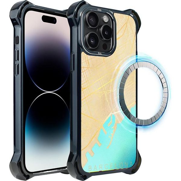Custodia Per Iphone 14 Pro Max Ibizu Dropguard Ultra Con Magsafe, Mappe Del Mondo, Barcellona-image