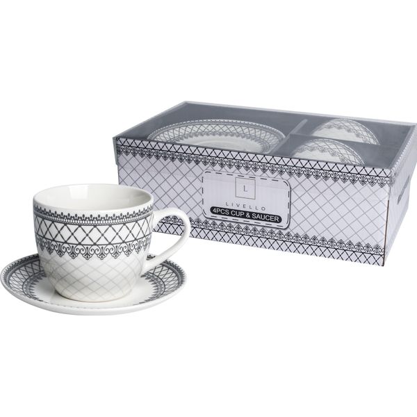 2 X Tazze E Piattini Da Caffè 250 Ml Servizio Da Caffè In Porcellana Livello-image