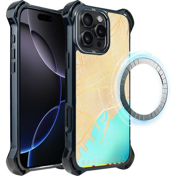 Custodia Per Iphone 16 Pro Max Ibizu Dropguard Ultra Con Magsafe, Mappe Del Mondo, Barcellona-image