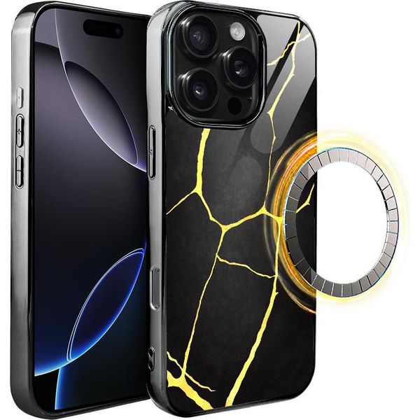 Custodia In Vetro Per Iphone 16 Pro Ibizu Elite Con Magsafe, Kintsugi, Porcellana Nera, Nero-image