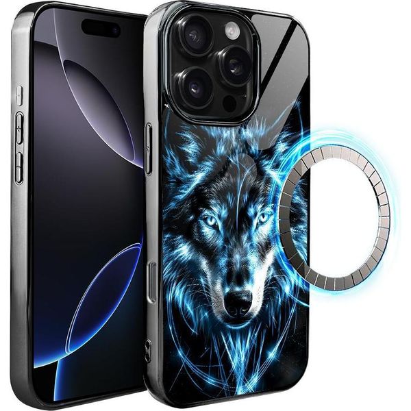 Iphone 16 Pro Custodia In Vetro Ibizu Elite Con Magsafe, Retro In Vetro, Ice Wolf, Black Chrome-image