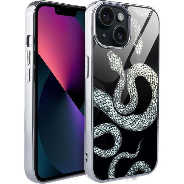 Iphone 13 Custodia In Vetro Ibizu Elite, Retro In Vetro, Silver Snakes, Argento-image