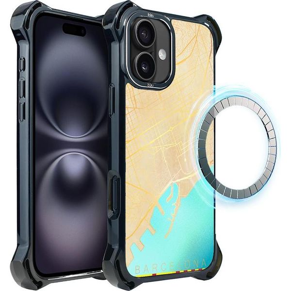 Custodia Ibizu Dropguard Ultra Per Iphone 16 Plus Con Magsafe, Mappe Del Mondo, Barcellona-image