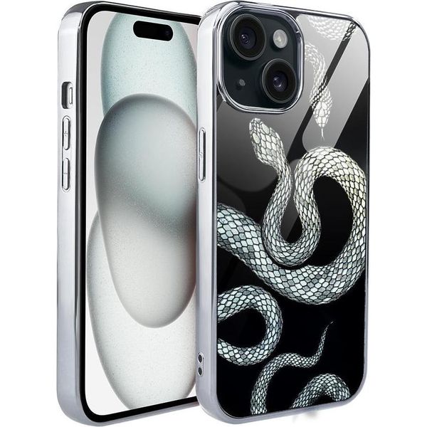 Iphone 15 Custodia In Vetro Ibizu Elite, Retro In Vetro, Silver Snakes, Argento-image