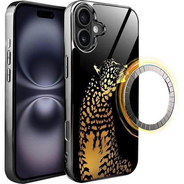 Iphone 16 Custodia In Vetro Ibizu Elite Con Magsafe, Retro In Vetro, Golden Midnight, Leopard, Black-image