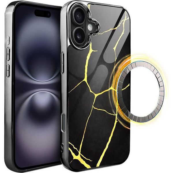 Iphone 16 Custodia In Vetro Ibizu Elite Con Magsafe, Kintsugi, Porcellana Nera, Nero-image