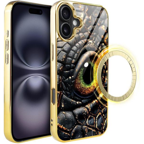 Iphone 16 Custodia In Vetro Ibizu Elite Con Magsafe, Retro In Vetro, Amber Dragon, Oro-image