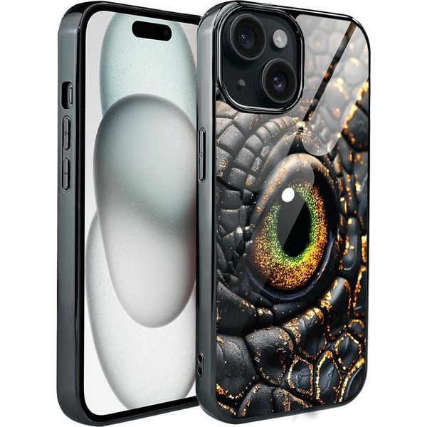Iphone 15 Custodia In Vetro Ibizu Elite, Retro In Vetro, Amber Dragon, Black Chrome-image