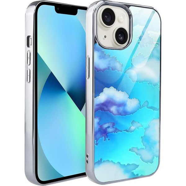 Iphone 13 Custodia In Vetro Ibizu Elite, Retro In Vetro, Nuvole, Argento-image