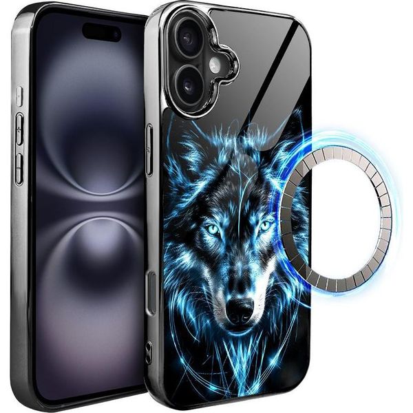 Iphone 16 Plus Custodia In Vetro Ibizu Elite Con Magsafe, Retro In Vetro, Ice Wolf, Black Chrome-image