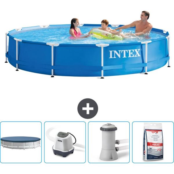 Piscina Intex Con Struttura Rotonda - 366 X 76 Cm - Blu - Copertura Inclusa - Sistema Ad Acqua Salata - Pompa Filtro Per Piscina - Piscina Salata-image