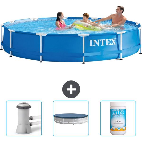 Piscina Intex Con Struttura Rotonda - 366 X 76 Cm - Blu - In Dotazione Pompa Filtro Per Piscina - Copertura - Cloro-image