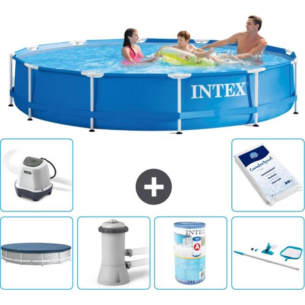 Piscina Intex Con Struttura Rotonda - 366 X 76 Cm - Blu - Include Copertura - Pompa Filtro Per Piscina - Filtro - Kit Di Pulizia - Sistema Di Acqua Salata -Per Piscina-image