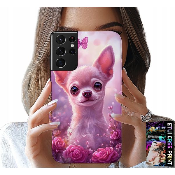Etui Per Samsung Galaxy S21 Ultra - Dolce Chihuahua Su Sfondo Di Fiori Rosa-image