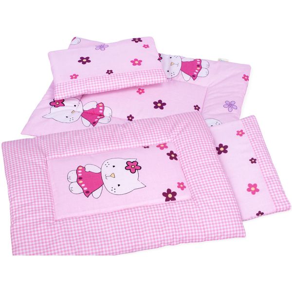 Biancheria Da Letto Per Bambole Con Applicazione Con Elefante Per La Culla Di Una Bambola Bobo - Rosa A Scacchi Con Gattino-image