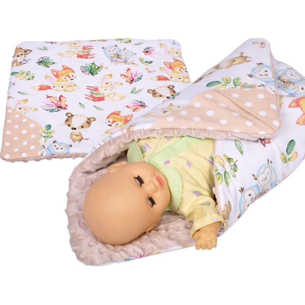 Fascia Per Bambole Con Tasche Bobo Coperta Per Bambole In Cotone E Minky - Animali Da Favola-image